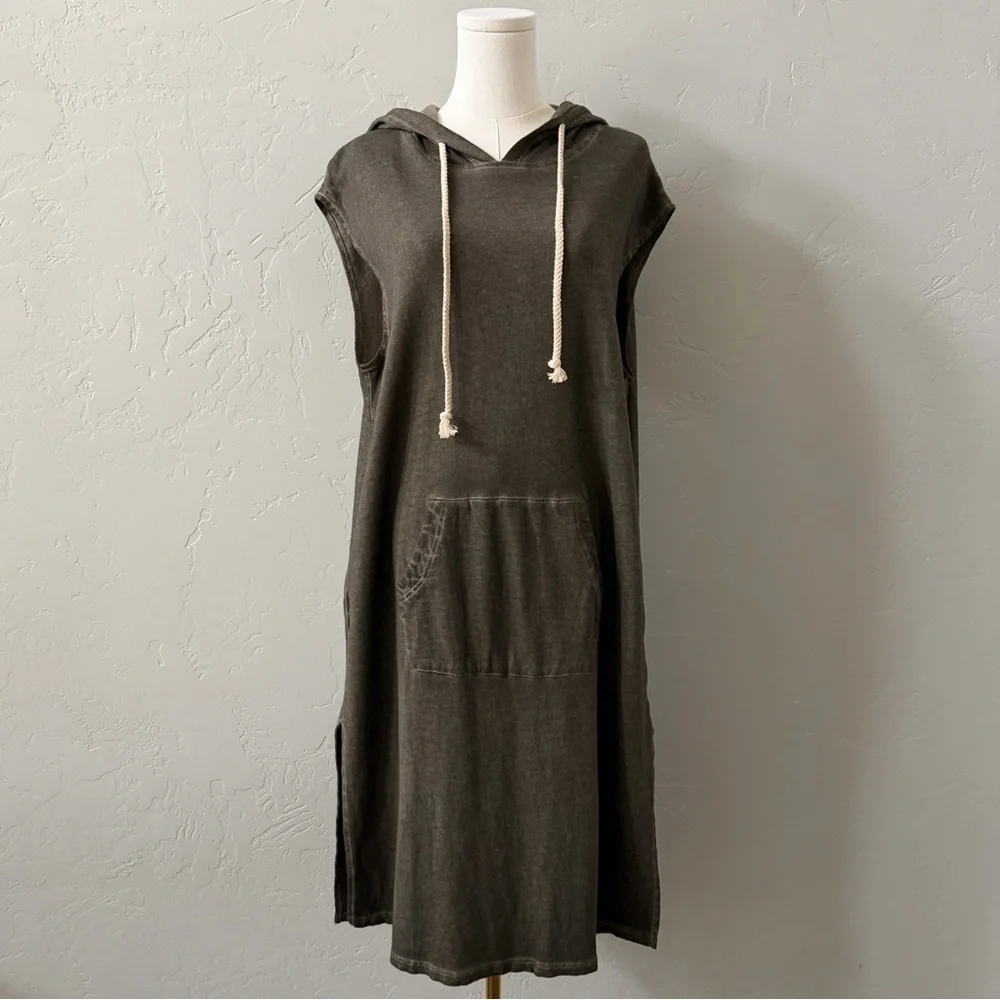 POL Mineral Wash Olive Sleeveless Hoodie T-Shirt Dress SMALL - Picture 2 of 13